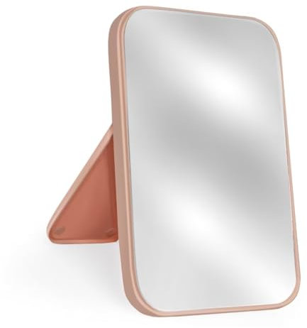 Yatnks Kosmetikspiegel für den Tisch, 20,3 cm, einfacher tragbarer Reisespiegel mit Ständer, stehend und zum Aufhängen an der Wand, doppelter Verwendungszweck, Pink