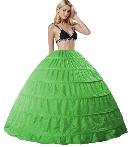 Plus Size 6-Hoop Petticoat Crinoline Ball Gown Skirt Slips for Wedding Bridal Dress Floor-length 6 Hoops Petticoats Underskirt 9 Colors Suitable For Princess Skirt Stage Drama Costume(Green,4)