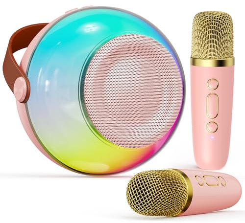 Mini Karaoke Machine for Kids Adults, Portable Bluetooth Speaker with 2 Wireless Microphones, Karaoke Toys for Family Party, Birthday Gifts for Girls Ages 4, 5, 6, 7, 8, 9, 10, 12+ (Pink, 2 Mics)