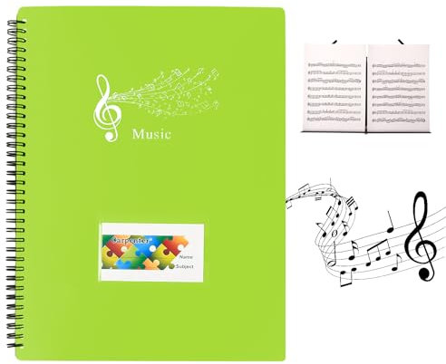 A4 Notenmappem, Notenblattordner, Notenordner Klavier, Notenhefter für Musiknoten, Dokumentenmappe Sammelmappe, Spiralhefter Kunststoff für Notenblätter Chor 30 Fächer/60 Seiten (Hellgrün)