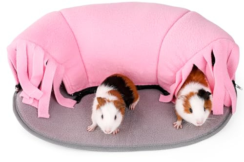 ONEJU Tunnel a 2 vie per porcellini d'India, criceti e altri piccoli animali domestici, design con cerniera per uso e conservazione, rosa e grigio puro