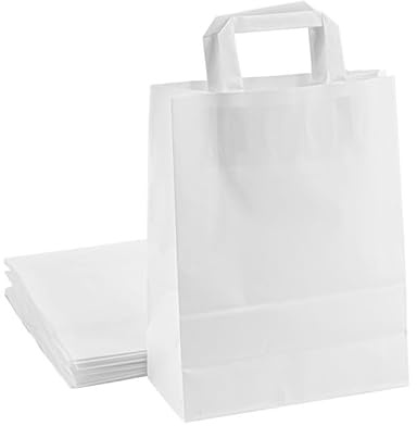 IMBALLAGGI 2000-5 Buste Shopper Carta Bianca 22x29x10 cm con Manici Piatta - Ecologiche e Resistenti