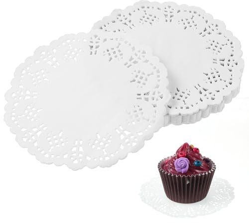 150 Pieces Paper Doilies Round 11.5cm Doilies for Food, White Disposable Doilies Lace Paper Doily, Round Paper Placemats for Cakes Desserts Crafts Party and Wedding Tableware Deco(White)