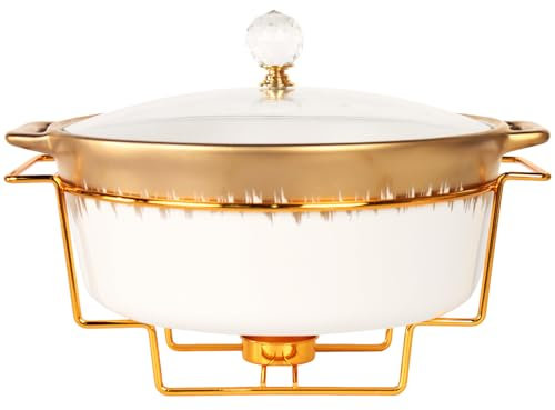 LIUYWYHCF Ceramic Casserole Dish with rack and Glass Lid, 1.8 Qt Round Serving Soup Tureen with Handle, Serving Tureen for Restaurant Home Kitchen Decoration, Perfect for Entertainment, Party, gift