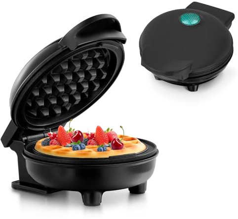 Mini Gaufrier pour Gaufres Classiques, Petit Gaufrier avec Antiadhésif Design Rétro pour Anniversaires, Fêtes de Famille, Noir