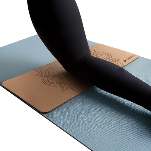 Navaris Cork Yoga Knee Pad - Non Slip for Exercise Mats - 6mm (0.2) Extra Thick Yoga Mat Padding for Pilates & Home Exercise Mat - Travel Lightweight & Rollable - For Men & Women