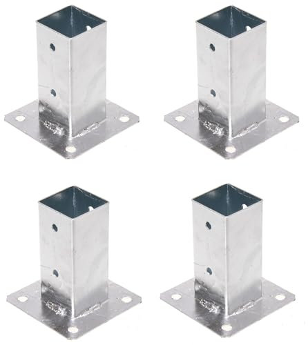 Aqbau Lot de 4 supports de poteau à visser - 60 x 60 mm - Ancrage à visser - Douille de sol avec plaque de cheville - Sabots de poteau à visser - Galvanisés à chaud