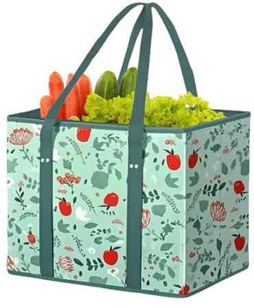 Grand Sac Tote Courses Réutilisable Sac à Provisions Pliable avec Poignée | Poche de Rangement Grande Contenance Forme Boîte Stable pour Journées Plage Pique-Niques
