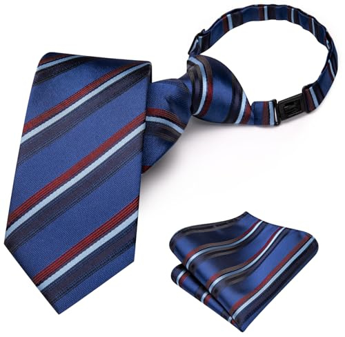 Hi-Tie Set di cravatte in seta per ragazzi 8-11 cravatte pre-legate per ragazzo blu rosso verde cravatta per bambino e tasca quadrata set per matrimonio, Blu rosso, M
