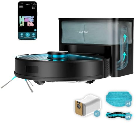 Cecotec Robot Aspirapolvere e Lavapavimenti con Base Autovuotante Conga Y50 X-Treme. Navigazione Laser, Potenza di Aspirazione 5000Pa, Base con Serbatoio 3L, Spazzola Multifunzionale, App