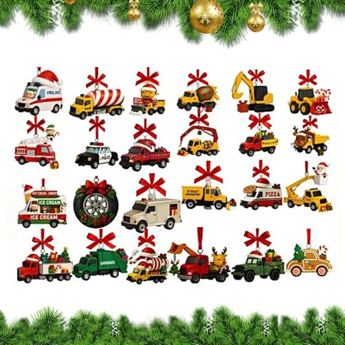 Mimoqk Giocattoli Calendario dell'Avvento Natale 2025,Calendario dell'Avvento con Camion Giocattoli - Decorazione Casa Collezione Inverno Festa In Acrilico 2D,Per Adolescenti Ragazze Ragazzi