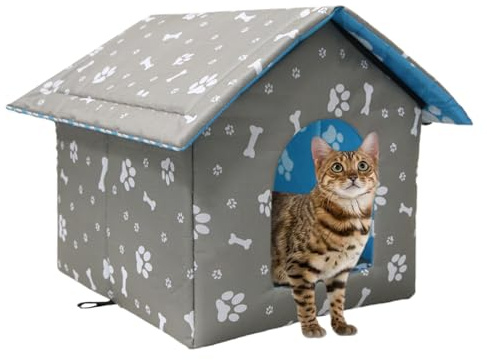 Niche d'extérieur isolée pour Chat pour l'hiver – Abri imperméable et résistant aux intempéries pour Chats errants et Sauvages, Tente Thermique imperméable avec Tapis Doux, S/M/L, Gris