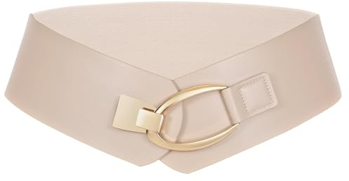 LEACOOLKEY Cinturón ancho elástico de moda con hebilla dorada para ropa banda cintura gruesa mujer, beige, 90cm(Misura vita 77cm-91cm)