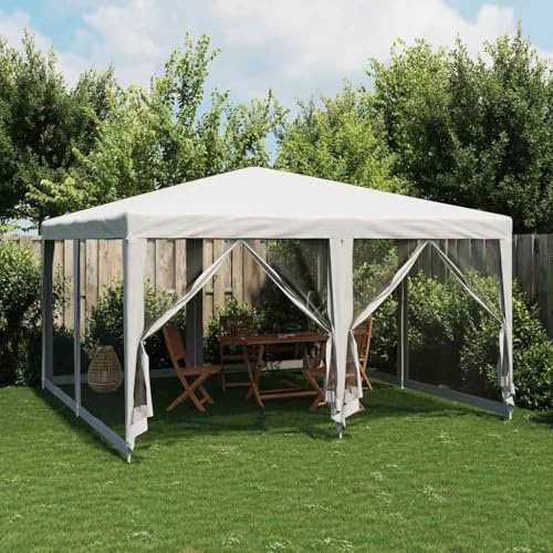 Nqyjm Trädgårdspaviljong utomhus festtält med 8 sidoväggar i vitt nät 4 x 4 m HDPE paviljong tält tält för bröllop, camping, kommersiella evenemang
