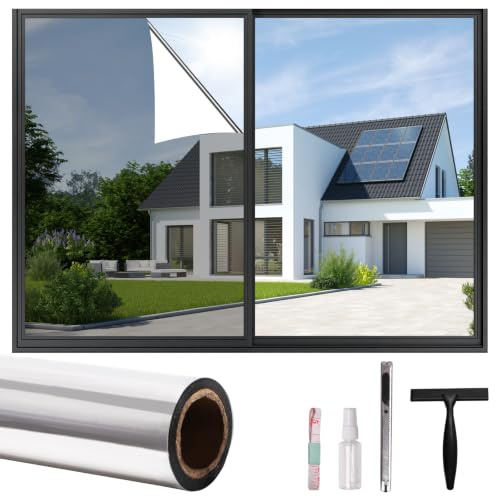 One Way Privacy Window Film, Mirror Reflective Glass Tint(75 * 800cm) | Heat Insulation, Sun Block, Energy Efficient, UV & IR Rejection, Static Cling, Free Tools Included