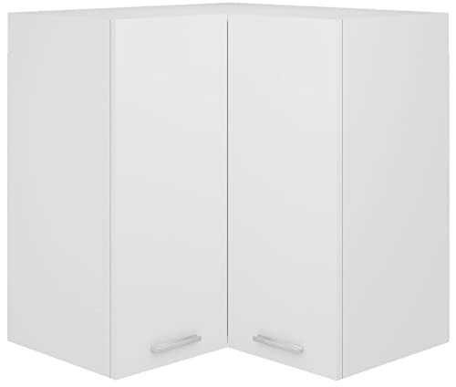 sephironlbb Lyon Armoire d'angle suspendue blanche en bois 57 x 57 x 60 cm avec deux portes et étagère, armoire de cuisine pour rangement et ordre dans la salle à manger, le salon, le couloir