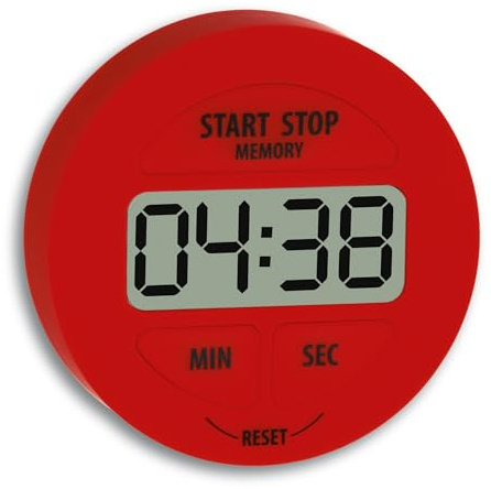 TFA Dostmann Minuteur et chronomètre numérique, 38.2022.05, Ronde, Petit et maniable, magnétique, avec Fonction mémoire, Rouge