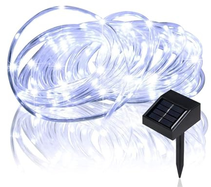 Lychee luci solari corda all'aperto 16.5ft 50LED impermeabile energia solare stringa con/luce luci corda all'aperto ideale per la casa giardino festa matrimonio decorazione (Bianco)