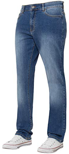 Enzo Herr klassiska raka ben stretch jeans basic arbete denim byxor alla midjestorlekar, BLÅ, 34W x 30L