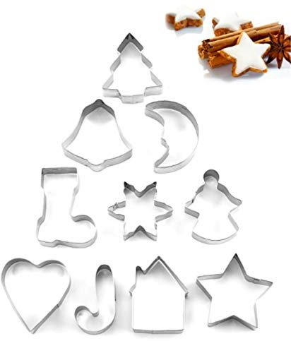 tonguk Weihnachts-Ausstechformen Set, 10 Stück Metall-Ausstechformen, Metall-Weihnachtsbonbons Keksform Kochwerkzeuge Weihnachtsschneider Backform Weihnachtsdekoration