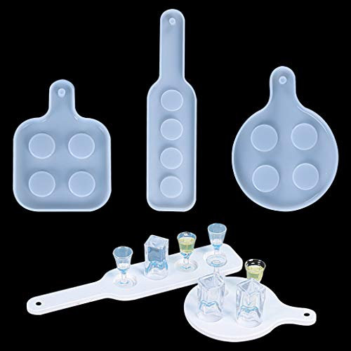 TikooTik 3pcs Resin Moulding kit Wine Glass Tray Mold, Epoxy Casting Coaster Mold Shot Glass Tray Resin Mold, Beer Wine Glass Holder Molds for DIY Party, Bars & Clubs (3pcs)