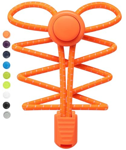Stepace [ 2 Paires Lacets Élastiques Autobloquants 120 cm - Système Ultra Rapide sans laçage - Magiques Élastiques Lacets de Chaussures pour Enfants, Adultes, Personnes âgées, Désactivé Orange Fluo
