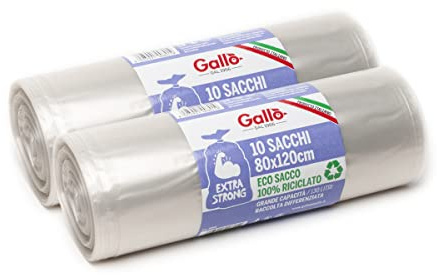 Gallo, 20 Waste Bags in Recycled Plastic, Extrastrong, 80 x 120 cm, Transparent