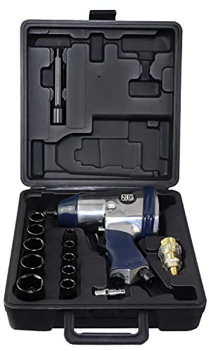 NTG Druckluft Schlagschrauber 310 Nm 1/2 Zoll mit Koffer und 10 Nüssen für Reifenwechsel KFZ Werkstatt Set 16-teilig mit Drehmoment Schnellkupplung Mini Nebelöler 6,3 bar