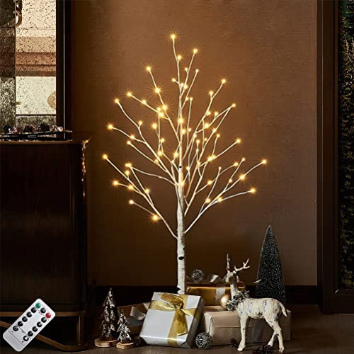 LED Luci Albero Aspetto Betulla 228 LED Bianco Caldo 120cm - Lampada di Natale Con Telecomando 8 Modalità Luce Regolabili - Decorazione Con Illuminazione