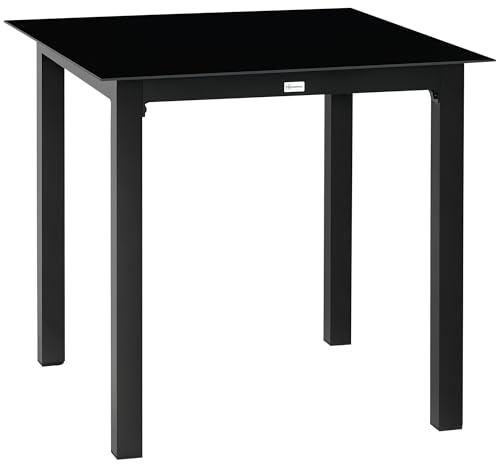 Outsunny Tavolo da giardino quadrato per 4 persone con piano in vetro temperato e struttura in alluminio 80 x 80 x 74 cm nero