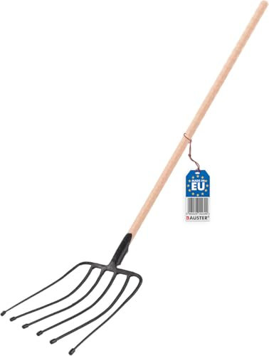 BAUSTER® Fourchette à pommes de terre à 6 dents avec manche - 115 cm - Fourche agricole - Fourche à foin - Fourche à betterave - Fourche à foin - Fourche de jardin robuste avec pointe de sécurité