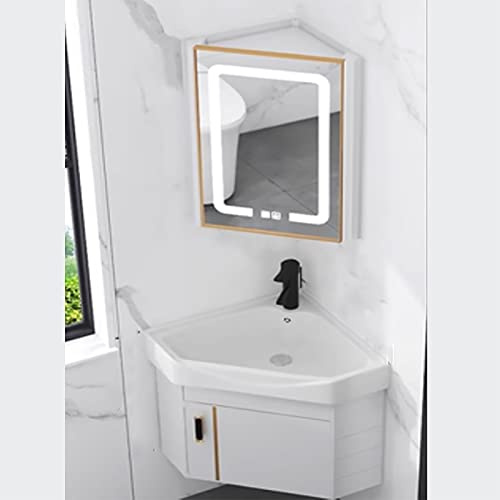 ARHAMS Lavabo de Esquina for Baño, Mueble Baño con Lavabo, Lavabo de Pared, Lavabo de Baño, Lavabo de Baño con Contenedor de Almacenamiento (Color : A-Smart Mirror, Size : 48cm/18.9in)
