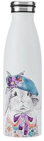 Mikasa Bottiglia in acciaio inox a doppia parete Tipperleyhill, bottiglia con isolamento sottovuoto da 500 ml, bottiglia di idratazione in acciaio inox senza BPA con stampa di coniglio