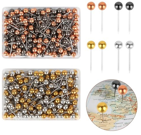 Stecknadeln mit Kopf, 400 Stück Pinnwandnadeln Rundkopf Pinnadeln, Kartennadel Plastik Kopf Mit Stahl Punkt Pinnnadeln für Pinnwand Cork Board Markieren Reise-Routen Adressen, 4 Farben