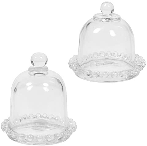 Mini Glass Cake Cupcake Stand: 2pcs Small Crystal Clear Serving Platter with Dome Cloche Bell Jar Cover for Dessert Cheese Candy Plants Succulents