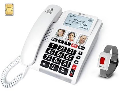 Geemarc CL9000 - Hausnotruf-Telefon und wasserdichtes SOS-Armband mit großen Tasten, verstärkter Lautstärke und beleuchtetem Display - Funktioniert nur mit SIM-Karte