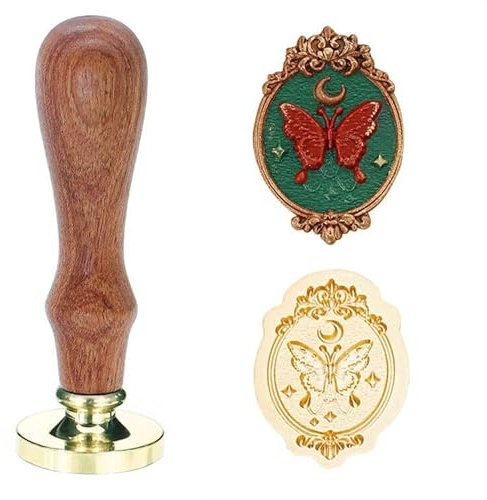 Poemluve Wachs Siegelstempel 3D-Prägung Schmetterlings Vintage-Stil Wachssiegel Stempel mit Holzgriff Anschraubbare für Hochzeit Einladung Umschläge DIY (3D Schmetterlingsrahmen)