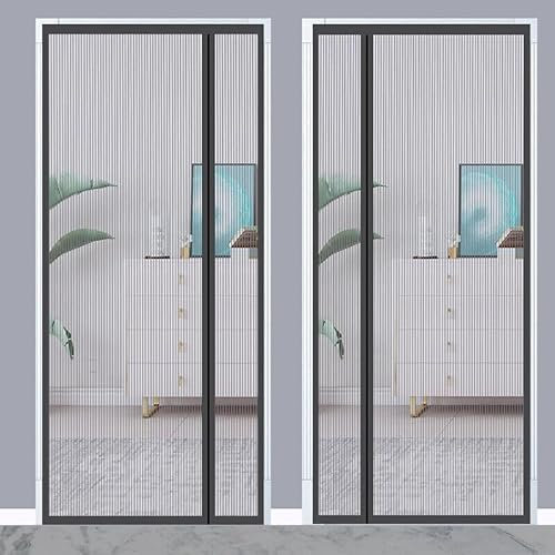 Side Opening Magnetic Screen Door, Reinforced Top Middle Anti-Tearing Mosquito Net Curtain Black (90x210CM)