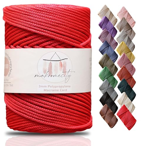 Makromecity makramégarn 3 mm x 120 m röd premium polyester makramérep polypropylen garn hantverk för vägghängningar axelväska handväska löpning nappkedja platsplatta