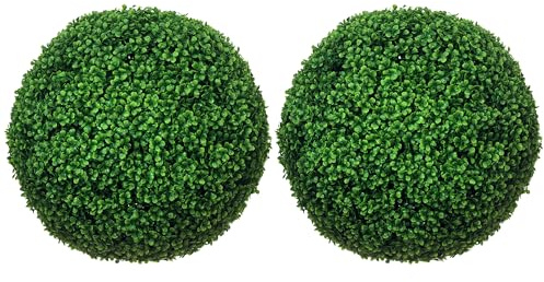 HOMCOM Set di 2 Piante Finte Sfera di Bosso Ø50cm, Piante Artificiali Decorative da Interno ed Esterno, Giardino, Ufficio, Soggiorno, Verde