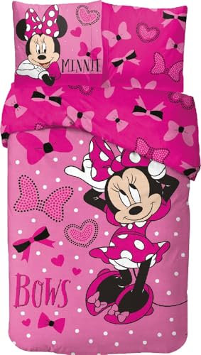 Minnie Mouse Children's Bedding Set, Reversible Duvet Cover 140 x 200 cm, Pillowcase 63 x 63 cm, 100% Cotton (Minnie Mouse Bedding Set, 140 x 200 cm)