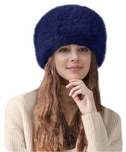 Lina & Lily Cappello Colbacco Invernale Donna in Pelliccia Sintetica Stile Cosacco Russo (Blu Scuro)