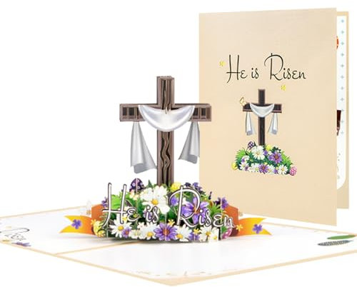 HEYINSHEN 3D Easter Pop Up Greeting Card Easter Pop Up Card with Envelopes Cross Cards Religious He Is Risen Cards Religious Celebration Spring Christian Decor With Note Card