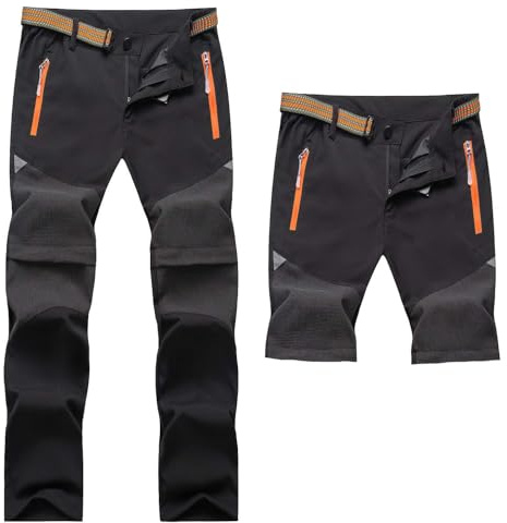 Echinodon Kinder 2-in-1 Outdoorhose Zip Off Hose Wasserabweisend Schnelltrocknend Dünn Leicht Sommerhose Jungen Trekkinghose Mädchen Wanderhose Schwarz L