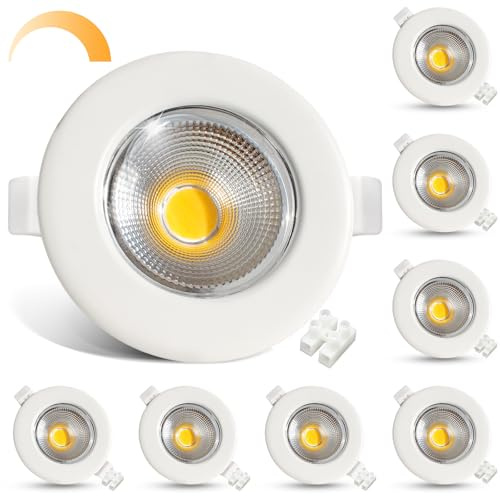 HiBay Faretti LED da Incasso per Cartongesso Dimmerabili,10W 850LM Luci da Soffitto Interno, Foro 65-85mm Luce Calda 3000K per Cucina,Interno,Faretti Led Soffitto COB 230V Set di 8