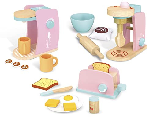 BAYAGU Cocina Juguetes Madera Set electrodomésticos Infantil tostadora cafetera batidora, Accesorios Cocina niños, Juego simbólico Comida Desayuno, Juguete Educativo, Cocina Juguete Completa