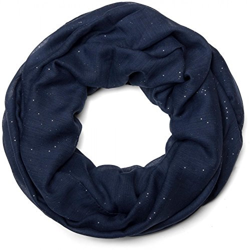 styleBREAKER Damen Loop Schal mit Glitzer-Effekt | Einfarbiger Schlauchschal aus weicher Viskose | Leicht & Elegant | 87 x 93 cm, Farbe:Midnight-Blue