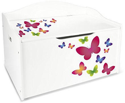Leomark leksakslåda för barn 68 cm x 42 cm x 46 cm (A) barnbänk med förvaringsutrymme, möbler för barnrum och dagis, förvaringslåda för barnleksaker, Fjärilar kista