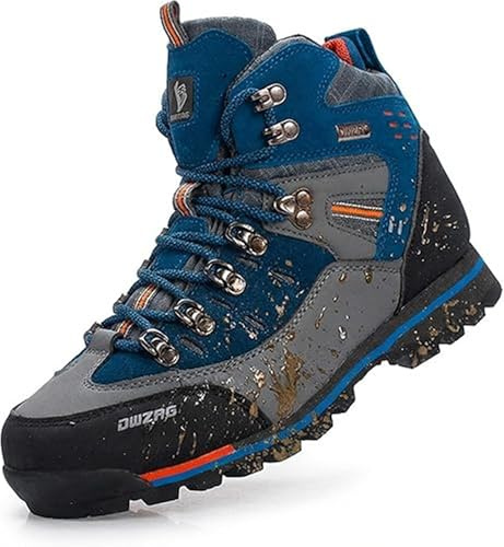 SANANG Bottes de randonnée en cuir pour hommes, sport, randonnée, alpinisme (Bleu, Adulte, 40, Numérique, Système Taille Chaussures EU, Moyen)