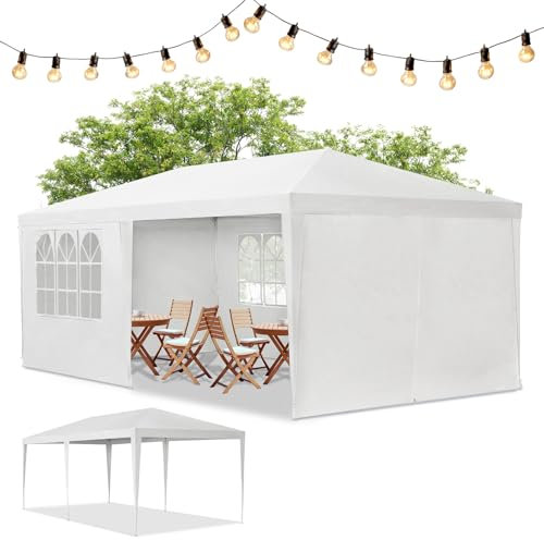 Jusyks Tente de réception 3 x 6 m, Blanc - pavillon de Jardin avec Toit & parois latérales - Tente de Jardin avec 18 m² de Surface au Sol - Protection Contre Le Soleil